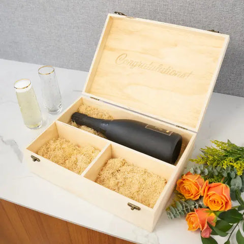 Celebrate Wood Champagne Box with Set of Flutes